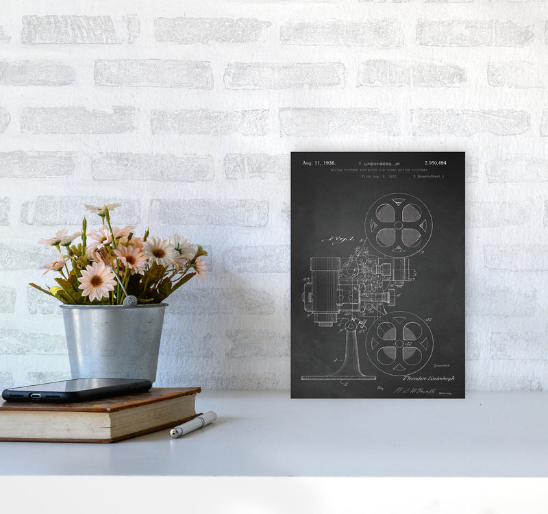 Motion Picture Projector Patent-Chalkboard Art Print by Jason Stanley A4 Black Frame