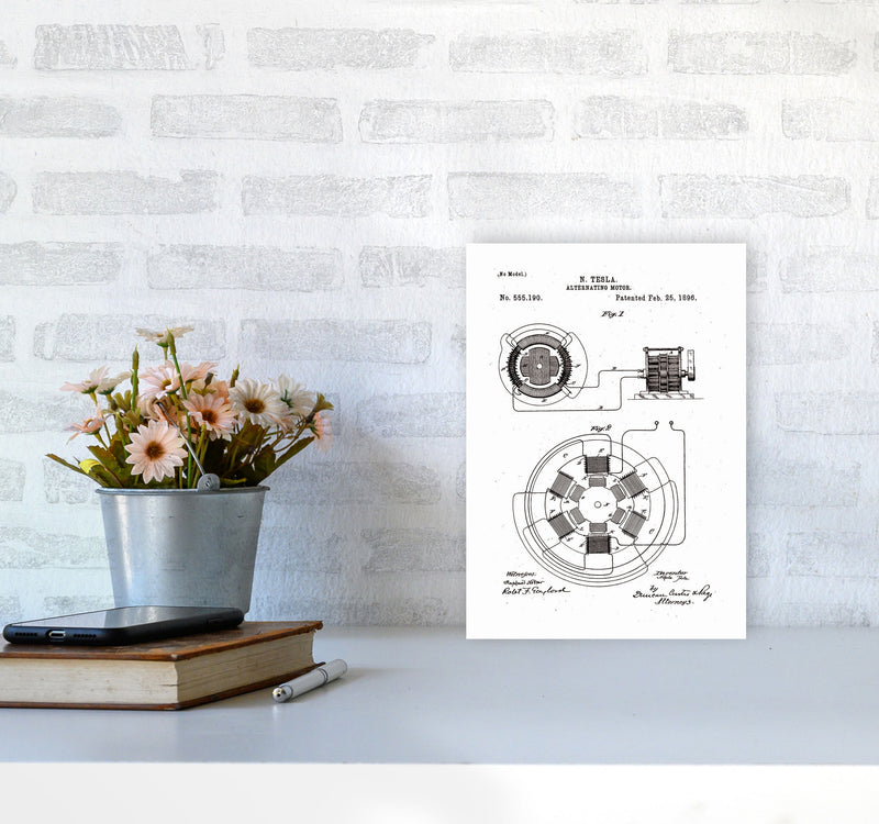 Tesla Alternating Motor Patent Art Print by Jason Stanley A4 Black Frame