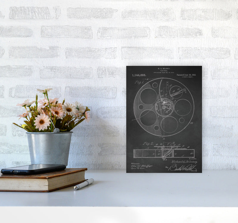 Film Reel Patent-Chalkboard Art Print by Jason Stanley A4 Black Frame