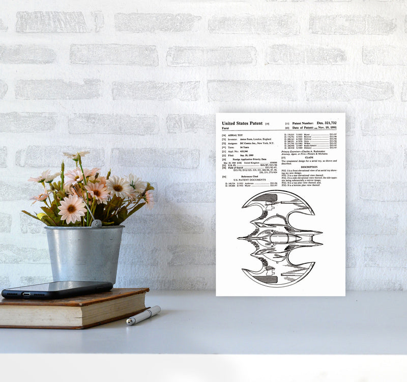 Batwing Patent Side View Art Print by Jason Stanley A4 Black Frame