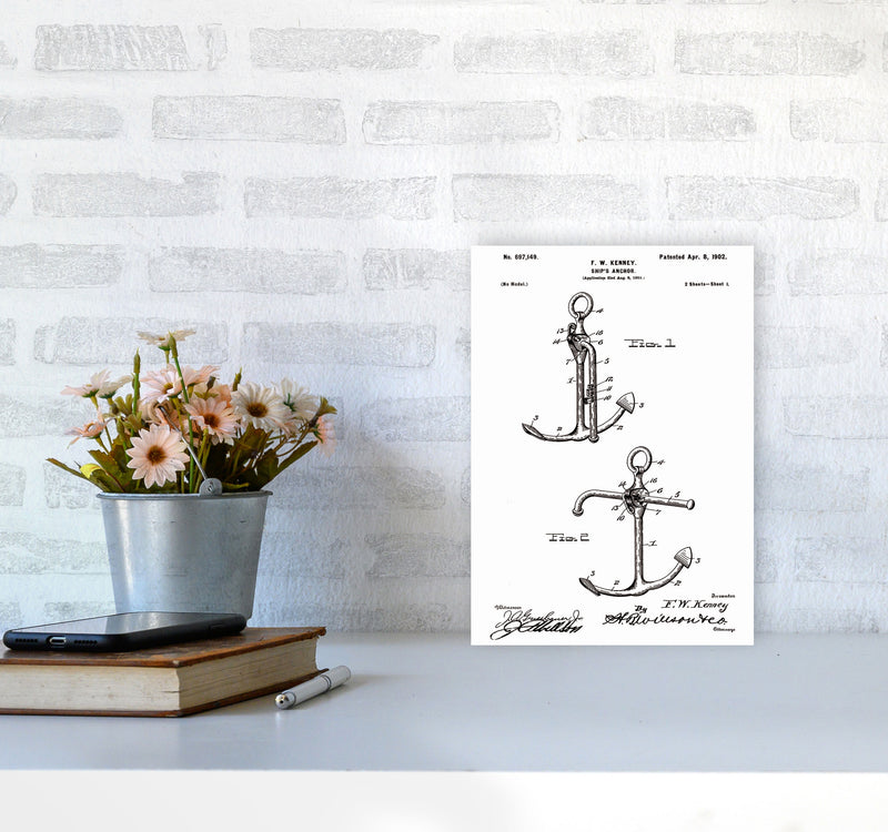 Anchor Patent White Art Print by Jason Stanley A4 Black Frame