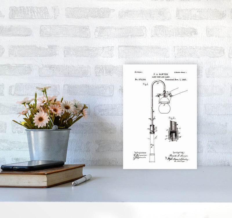 Lamp Post Patent Art Print by Jason Stanley A4 Black Frame