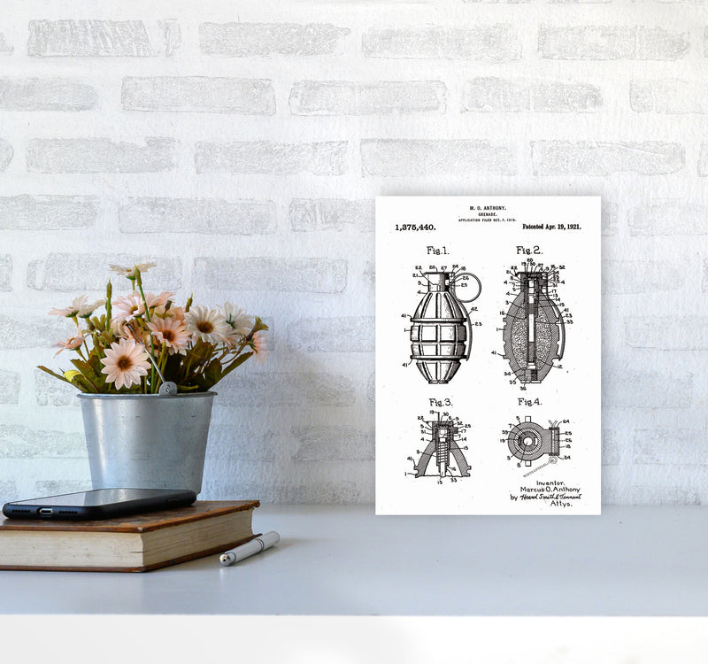 Grenade Patent Art Print by Jason Stanley A4 Black Frame