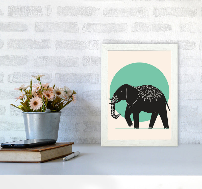 Elephant Green Moonlight Art Print by Jason Stanley A4 Oak Frame