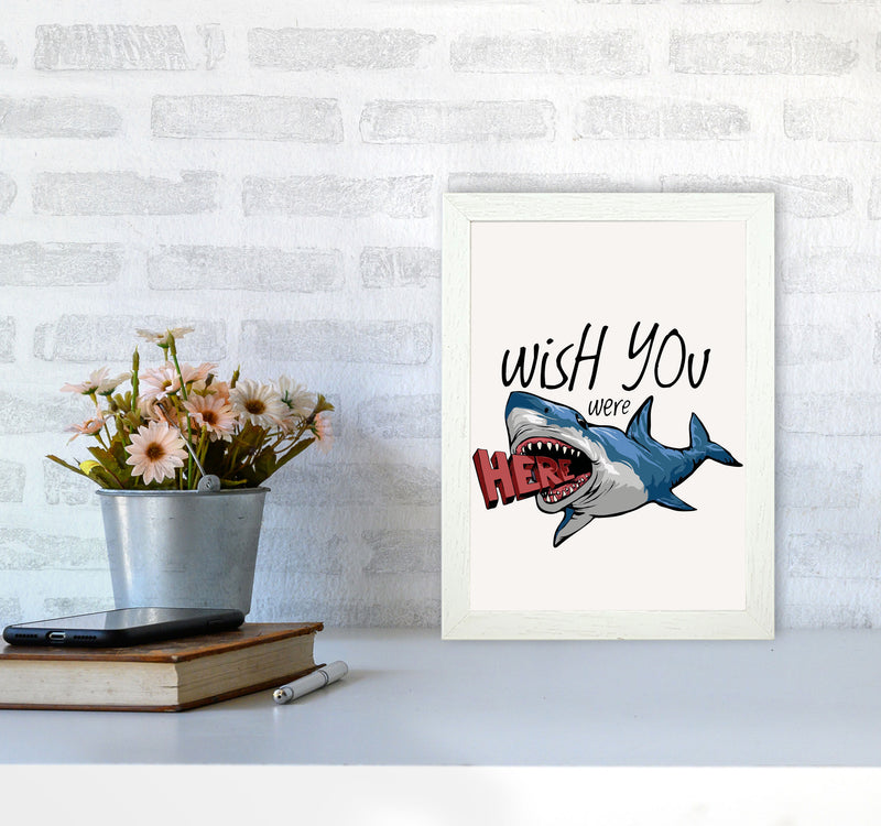 Wish You Were Here Shark Art Print by Jason Stanley A4 Oak Frame