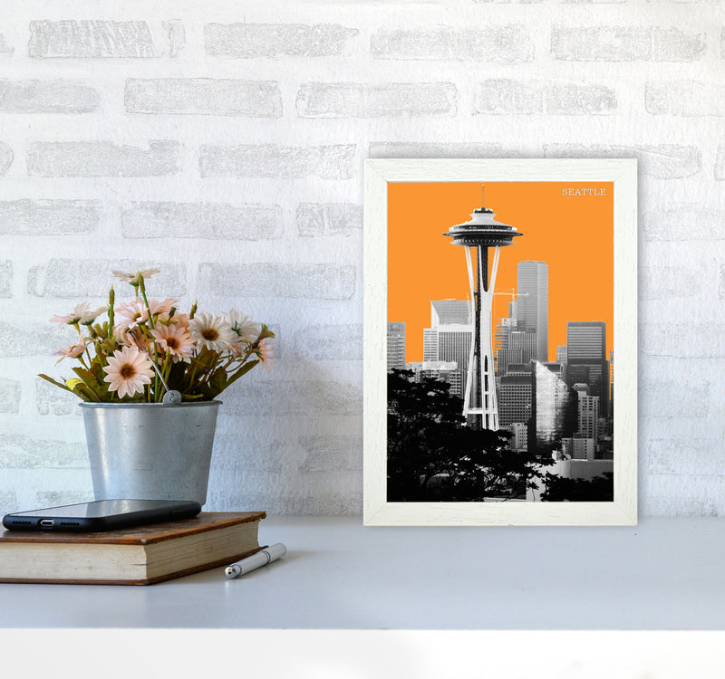 Halftone Seattle Yellow Art Print by Jason Stanley A4 Oak Frame