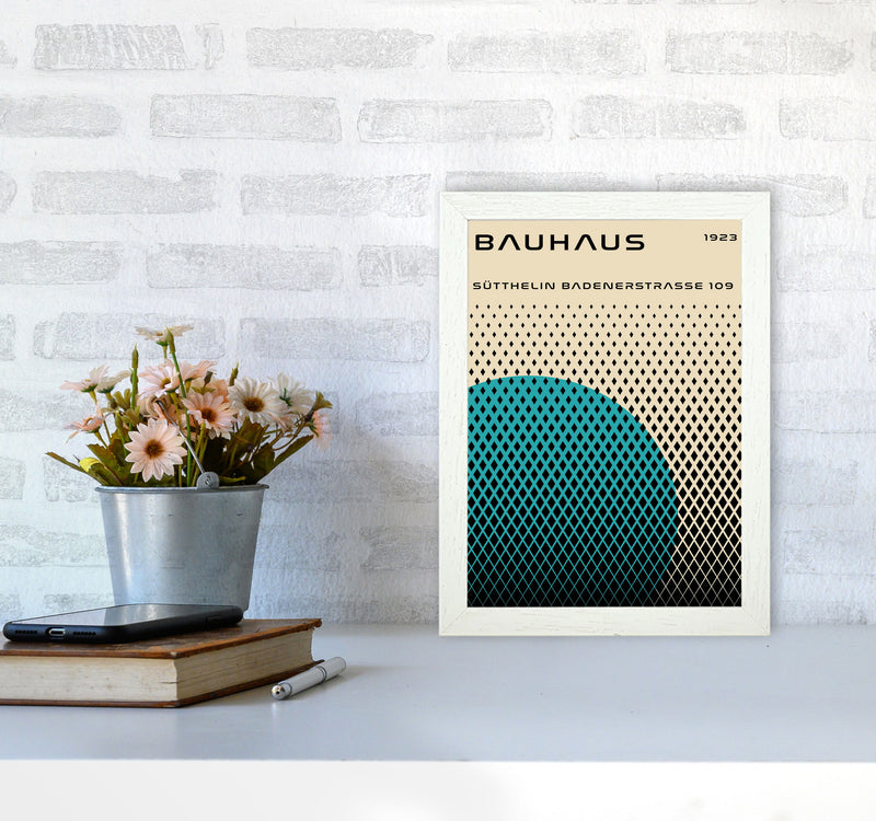 Bauhaus Geometric Teal Art Print by Jason Stanley A4 Oak Frame