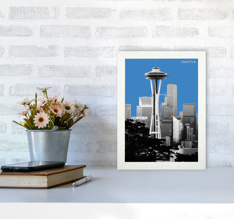 Halftone Seattle Blue Art Print by Jason Stanley A4 Oak Frame