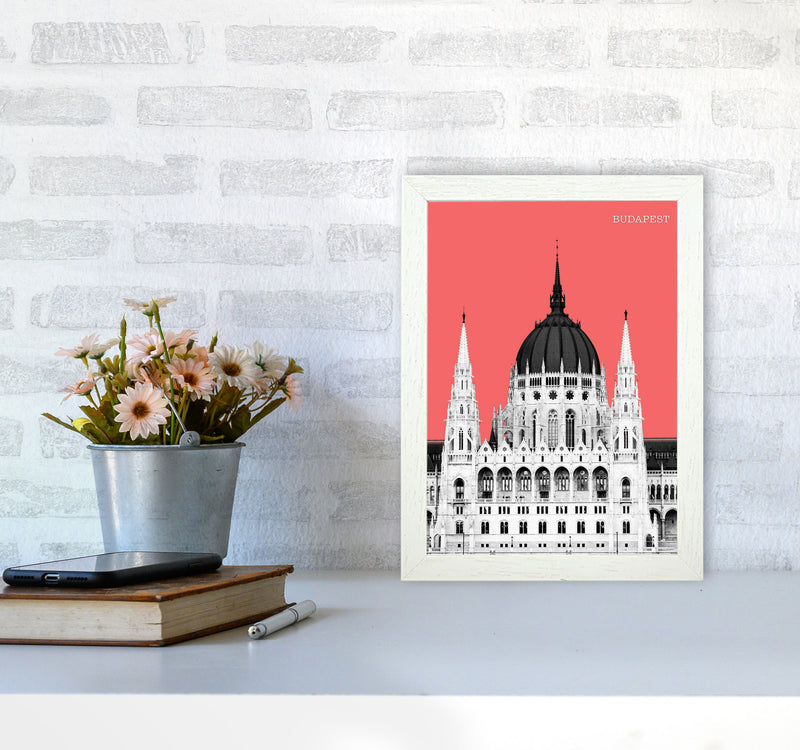 Halftone Budapest Red Art Print by Jason Stanley A4 Oak Frame