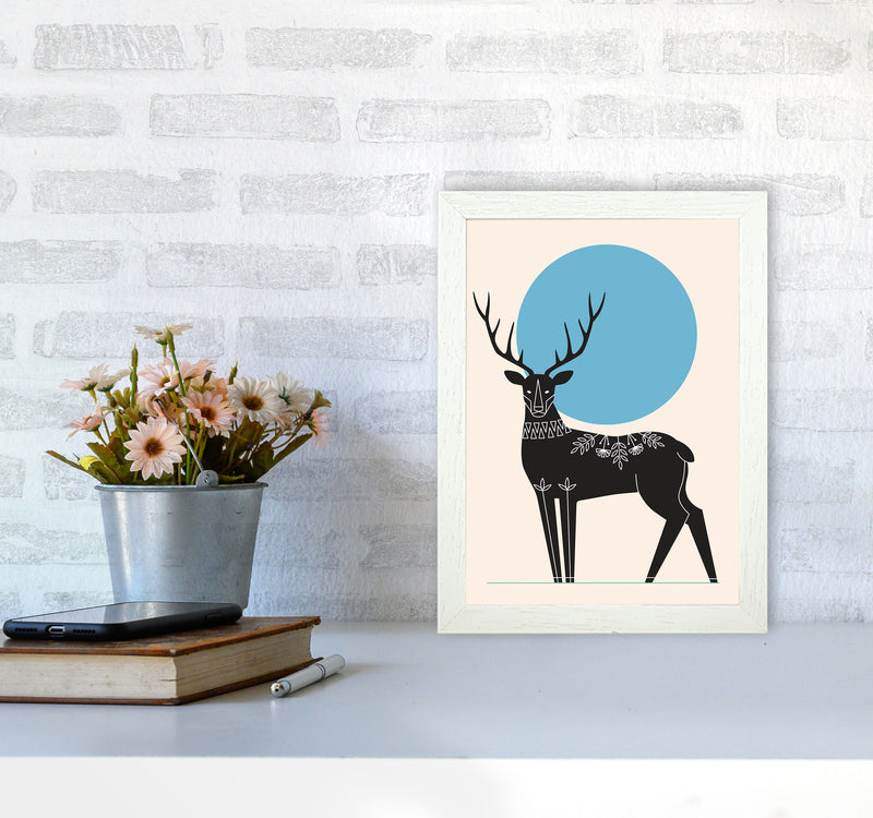 Blue Moonlight Deer Art Print by Jason Stanley A4 Oak Frame