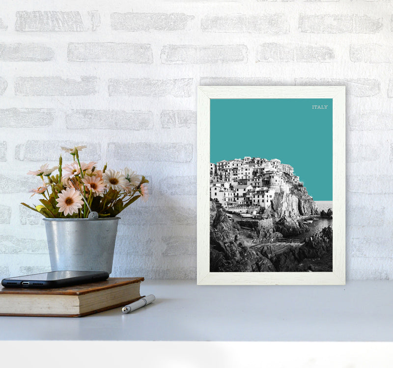 Halftone Italy Blue Art Print by Jason Stanley A4 Oak Frame