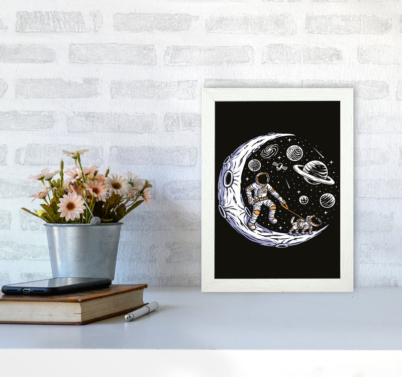 Doggie Moon Walks Art Print by Jason Stanley A4 Oak Frame