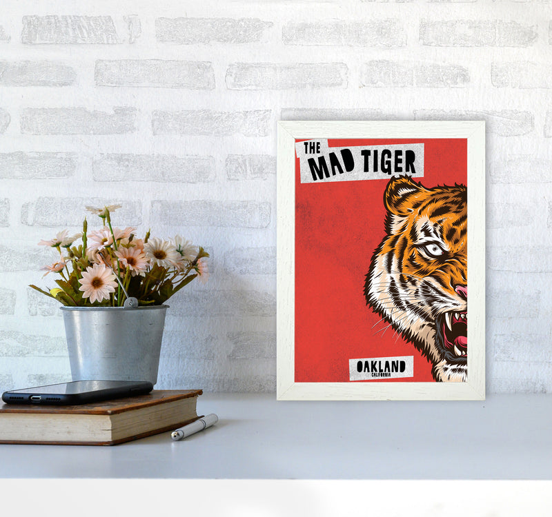 The Mad Tiger Art Print by Jason Stanley A4 Oak Frame