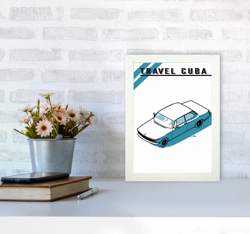 Travel Cuba Blue Car Art Print by Jason Stanley A4 Oak Frame