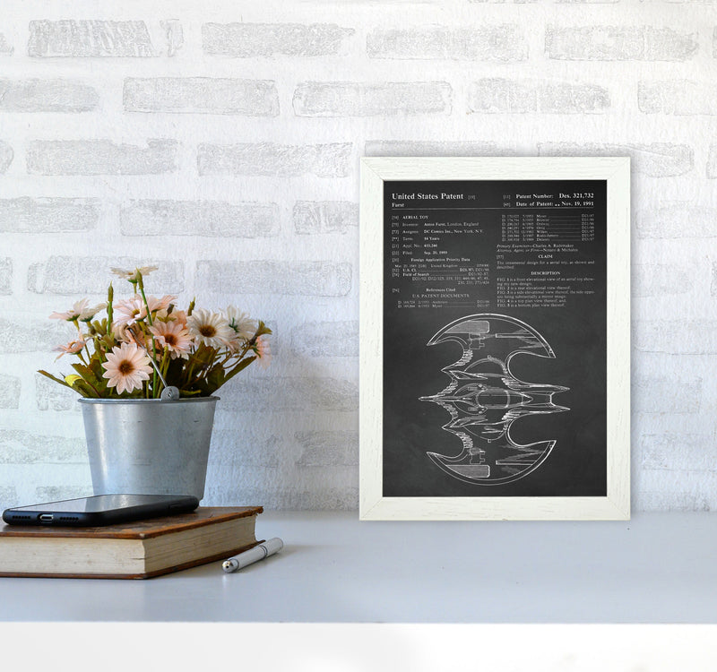 Batwing Patent Side View- Chalkboard Art Print by Jason Stanley A4 Oak Frame