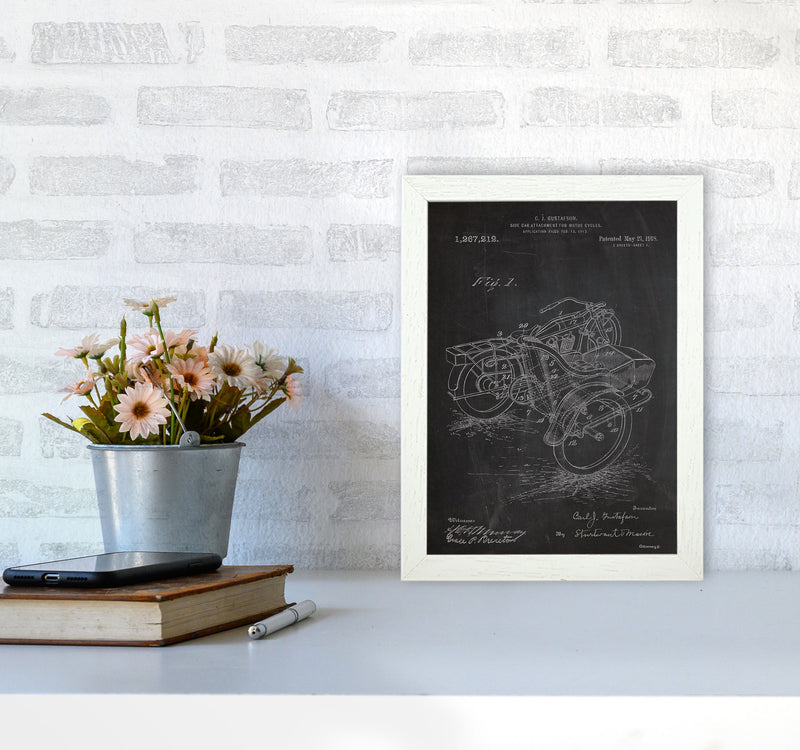 Motorcycle With Side Cart Patent Art Print by Jason Stanley A4 Oak Frame