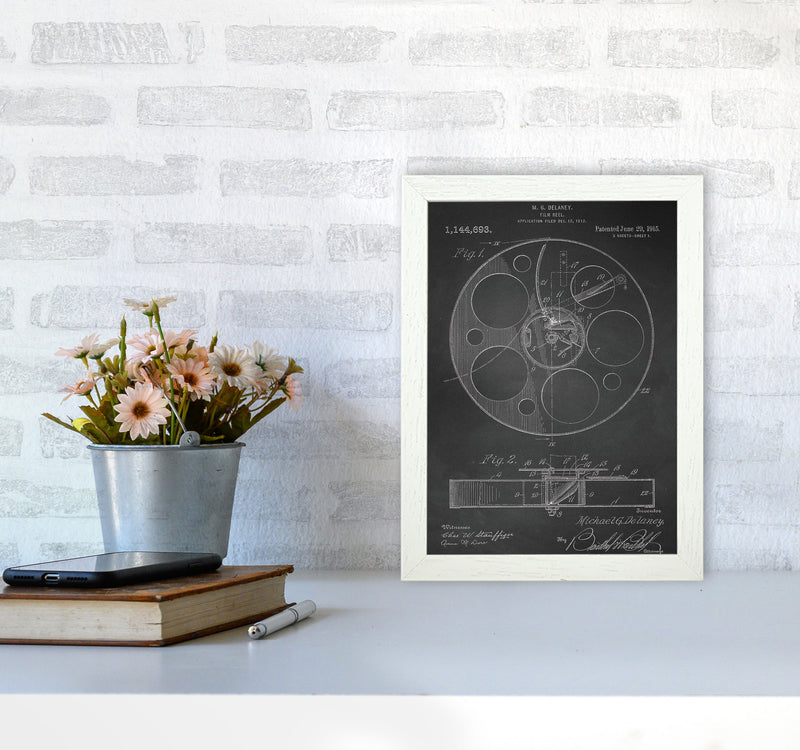 Film Reel Patent-Chalkboard Art Print by Jason Stanley A4 Oak Frame