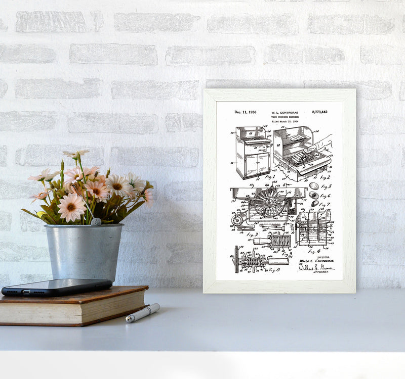 Taco Cooking Machine Patent Art Print by Jason Stanley A4 Oak Frame