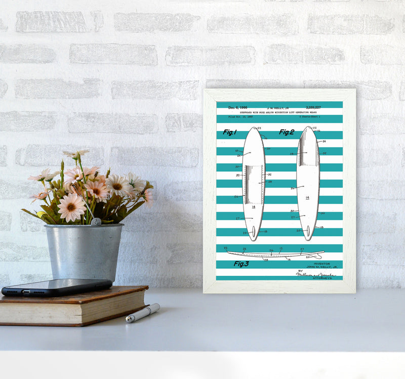 Surfboard Patent Stripe Art Print by Jason Stanley A4 Oak Frame