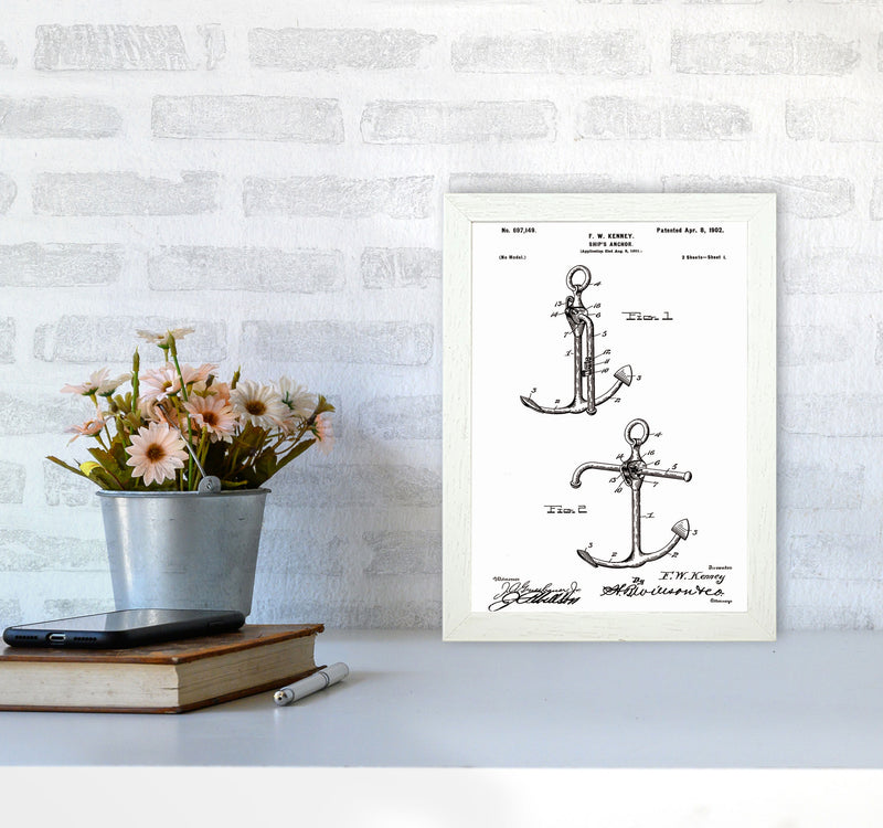 Anchor Patent White Art Print by Jason Stanley A4 Oak Frame