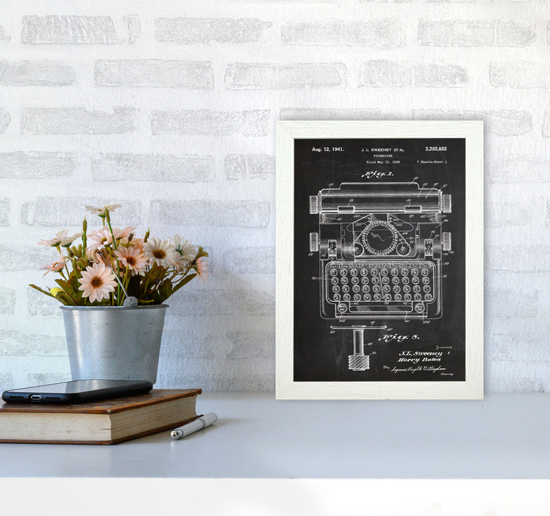 Type Writer Patent Art Print by Jason Stanley A4 Oak Frame