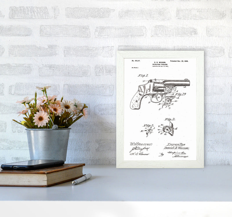 Revolver Patent Art Print by Jason Stanley A4 Oak Frame