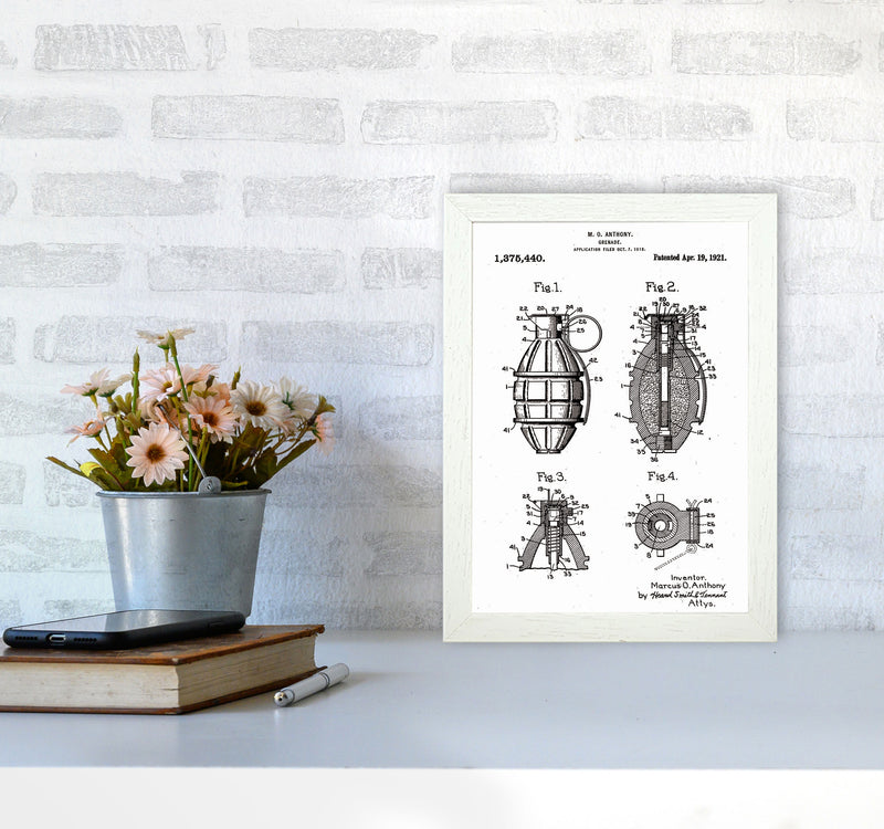 Grenade Patent Art Print by Jason Stanley A4 Oak Frame