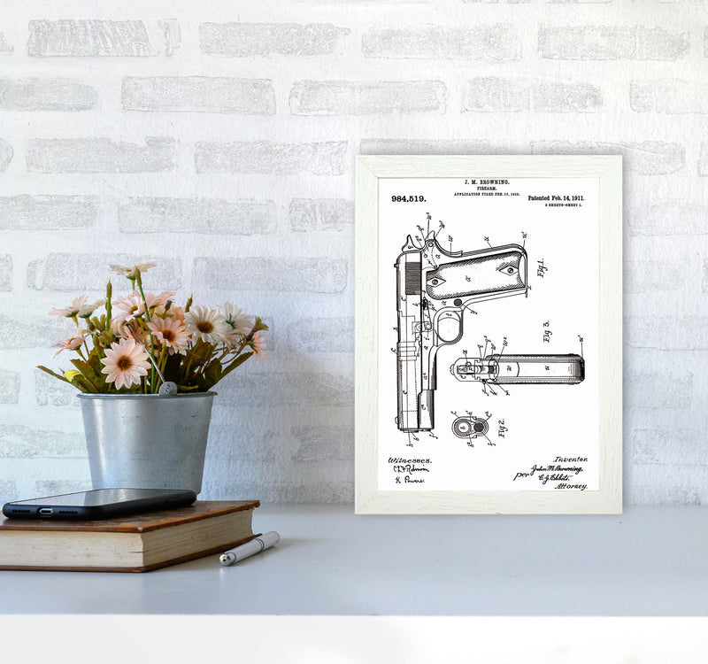 Gun Patent Art Print by Jason Stanley A4 Oak Frame