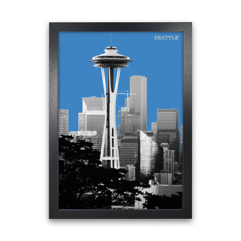 Halftone Seattle Blue Art Print by Jason Stanley Black Grain