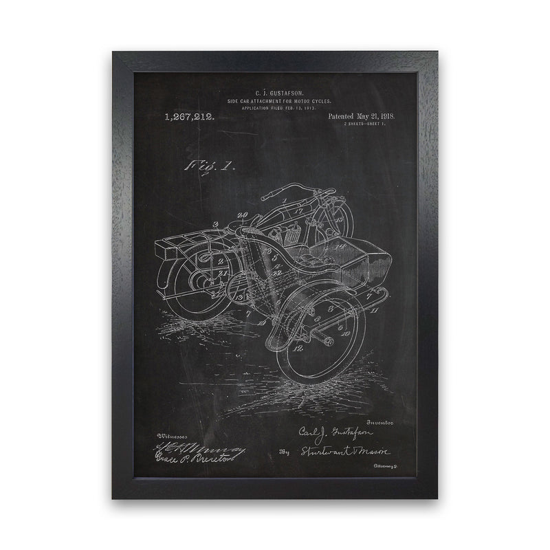 Motorcycle With Side Cart Patent Art Print by Jason Stanley Black Grain