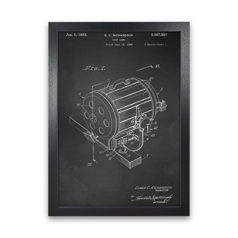 Cinema Spot Light Patent-Chalkboard Art Print by Jason Stanley Black Grain