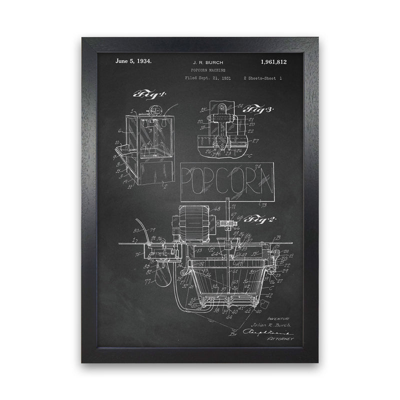 Popcorn Machine Patent 2-Chalkboard Art Print by Jason Stanley Black Grain