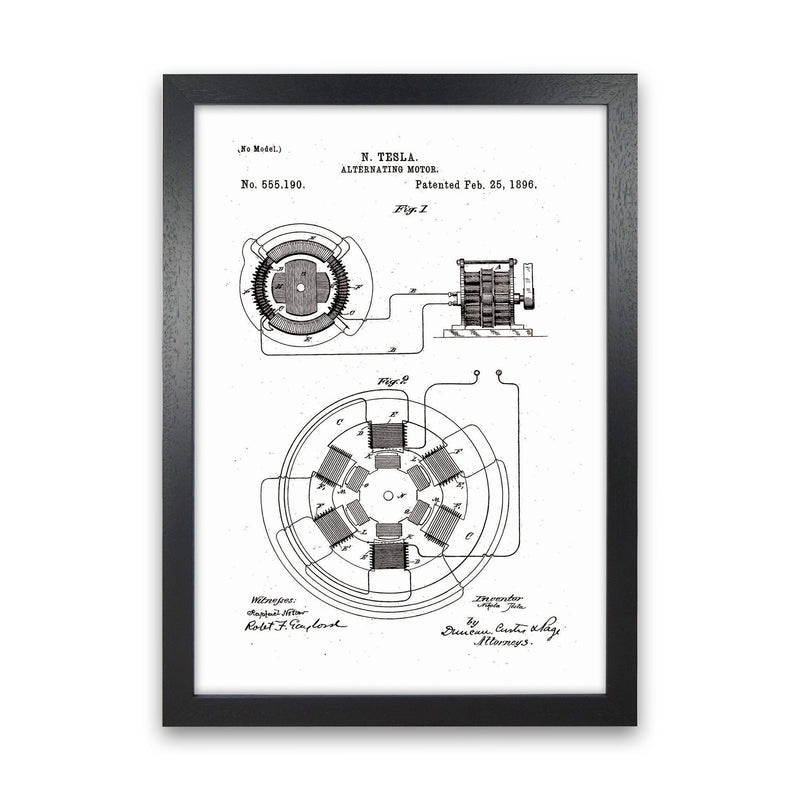 Tesla Alternating Motor Patent Art Print by Jason Stanley Black Grain