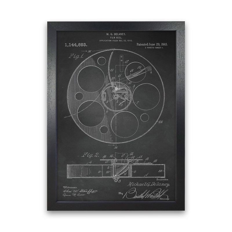 Film Reel Patent-Chalkboard Art Print by Jason Stanley Black Grain