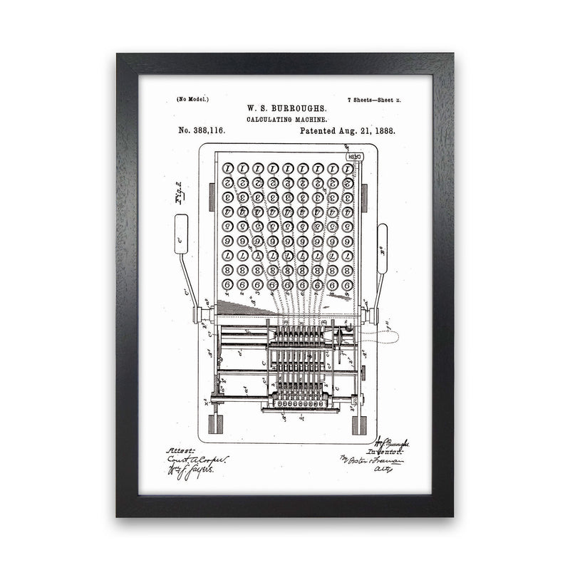 Calculating Machine Patent 2 Art Print by Jason Stanley Black Grain
