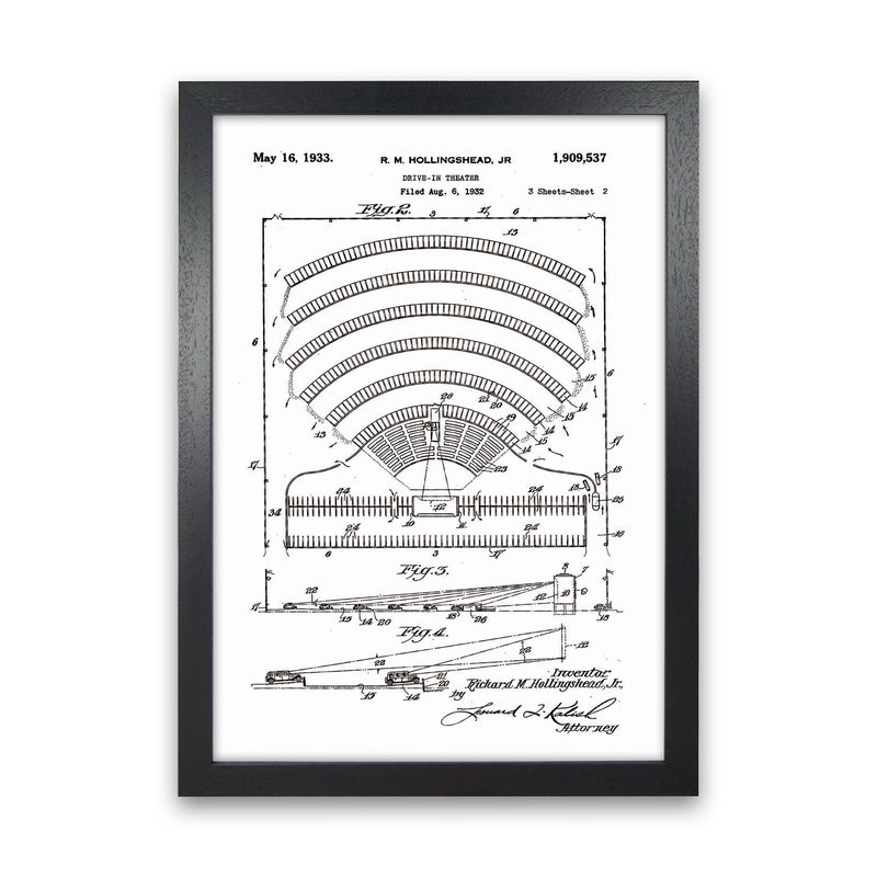 Drive In Theatre Patent Art Print by Jason Stanley Black Grain