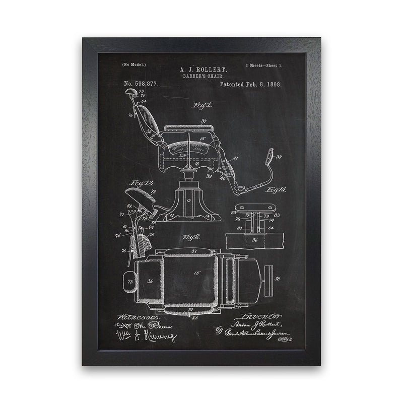 Barber's Chair Patent Art Print by Jason Stanley Black Grain