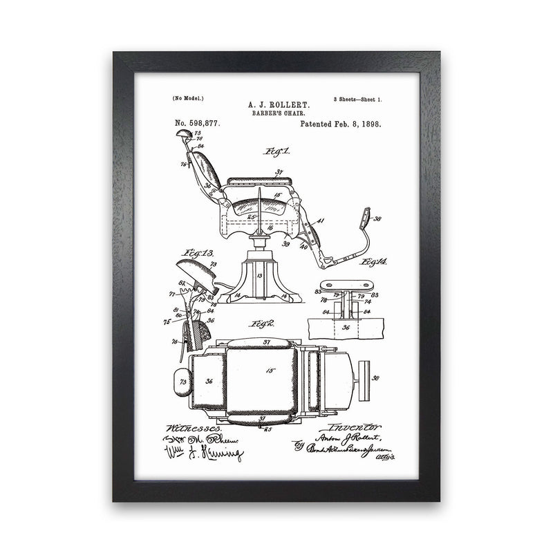 Barber Chair Patent Art Print by Jason Stanley Black Grain