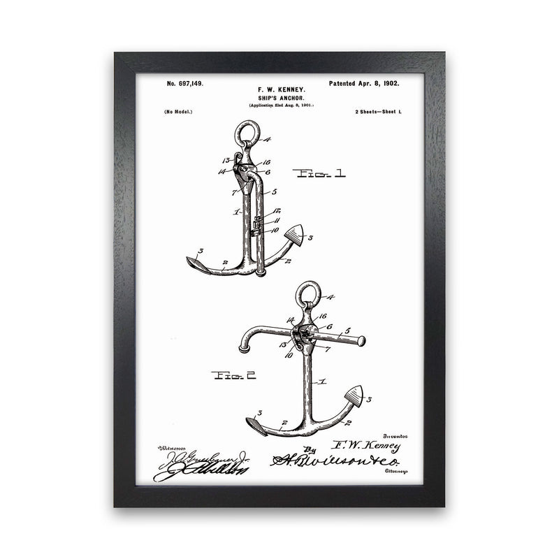 Anchor Patent White Art Print by Jason Stanley Black Grain