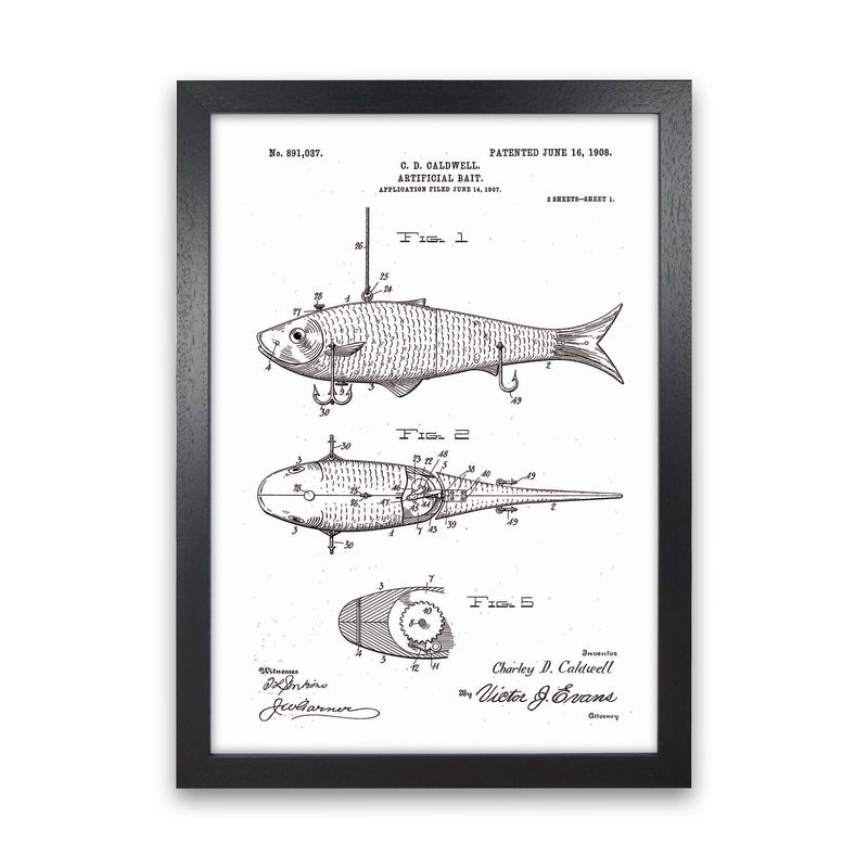 Fishing Lure Patent Art Print by Jason Stanley Black Grain