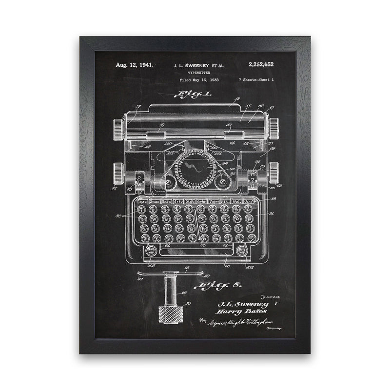 Type Writer Patent Art Print by Jason Stanley Black Grain