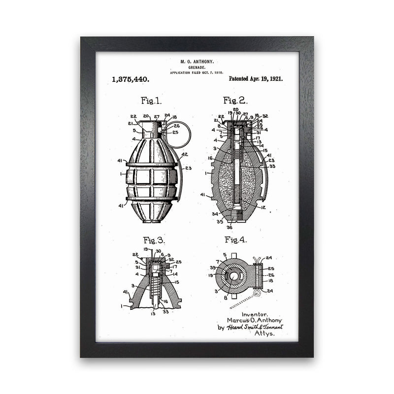 Grenade Patent Art Print by Jason Stanley Black Grain