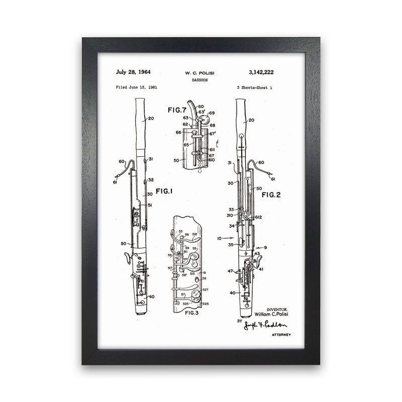 Bassoon Patent Art Print by Jason Stanley Black Grain