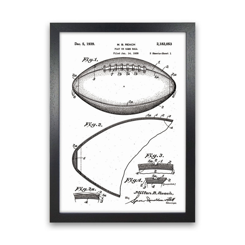 Football Patent Art Print by Jason Stanley Black Grain