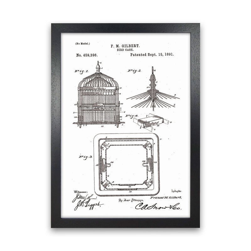 Bird Cage Patent Art Print by Jason Stanley Black Grain