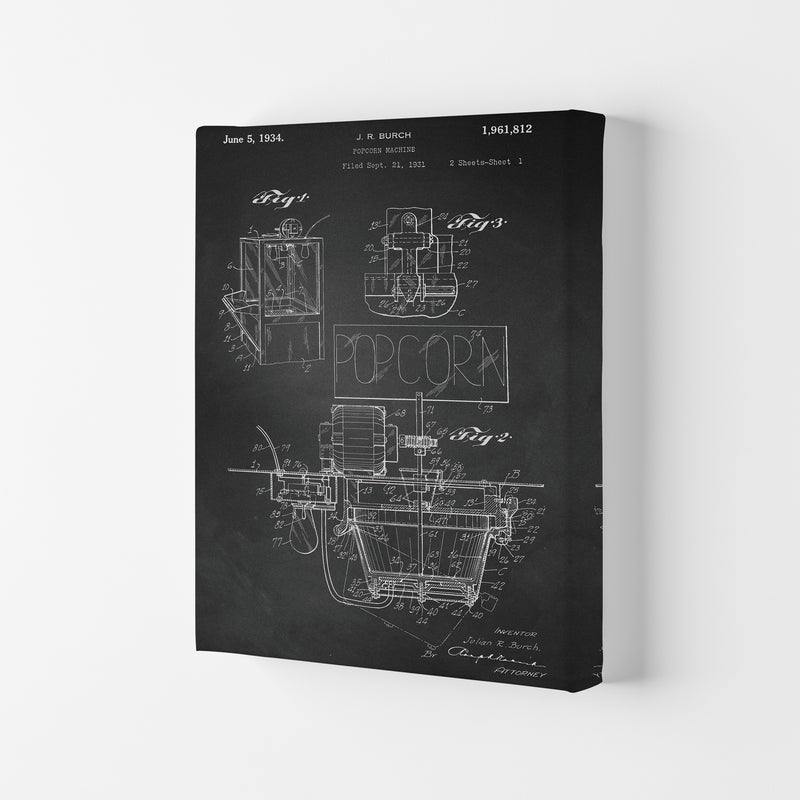 Popcorn Machine Patent 2-Chalkboard Art Print by Jason Stanley Canvas