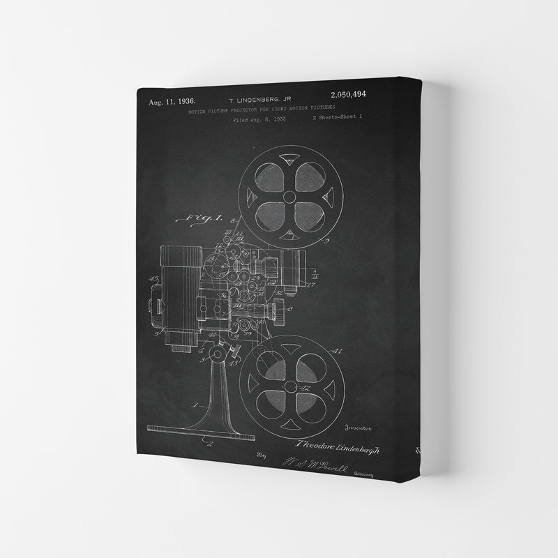 Motion Picture Projector Patent-Chalkboard Art Print by Jason Stanley Canvas