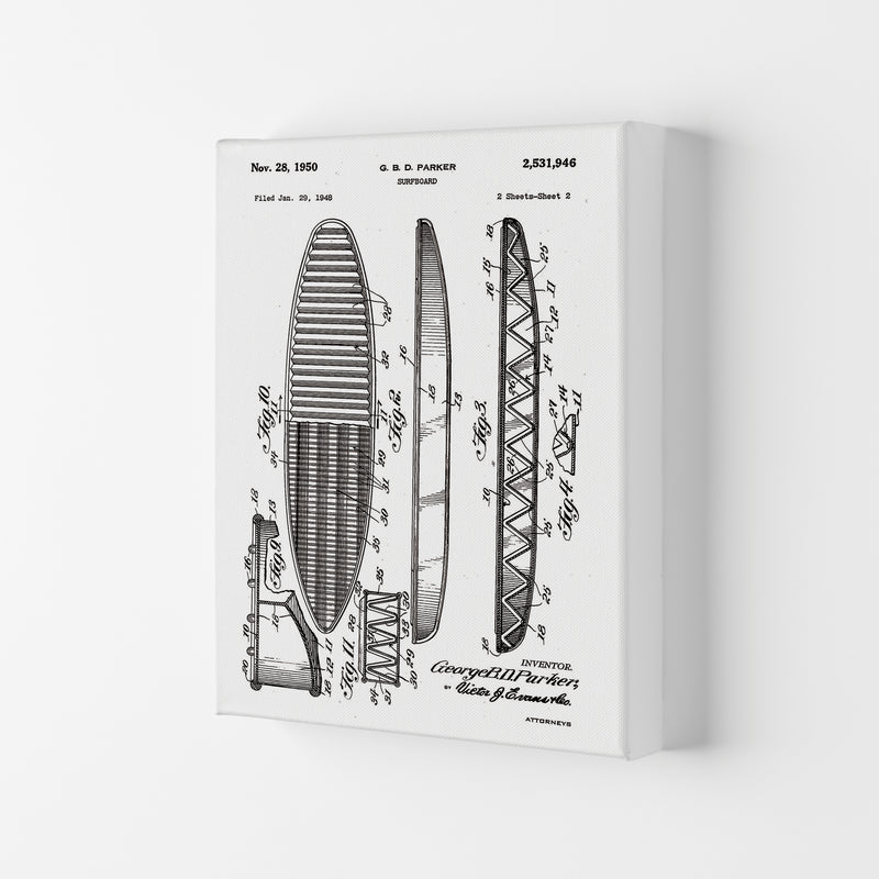 Surfboard Patent Design Art Print by Jason Stanley Canvas