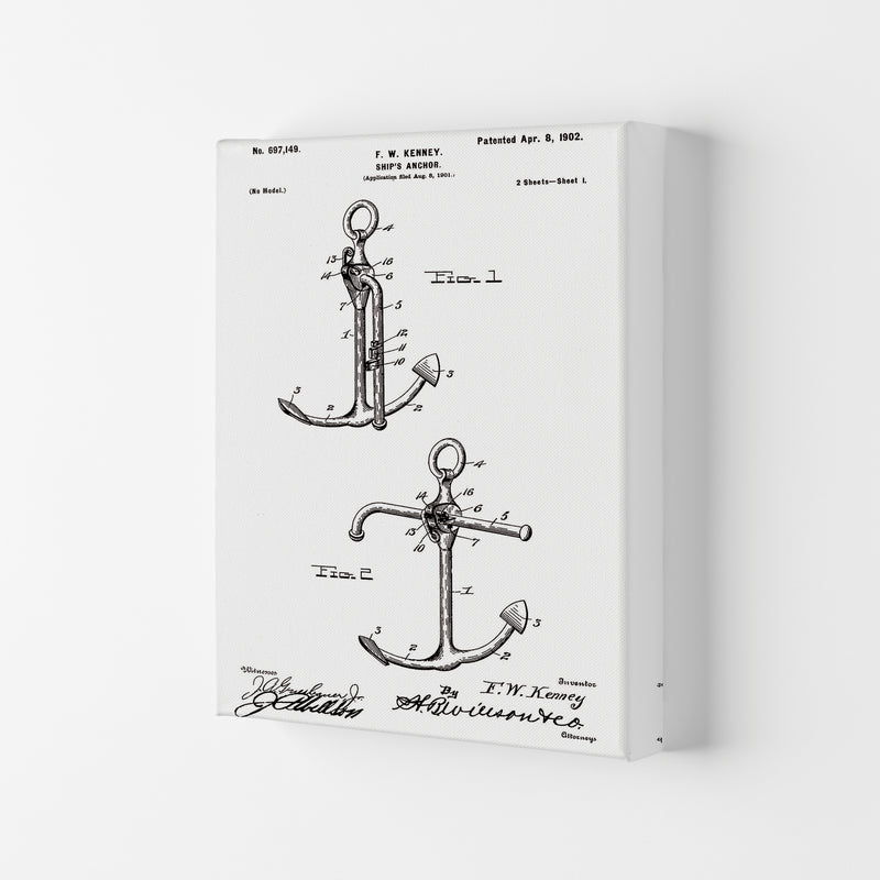 Anchor Patent White Art Print by Jason Stanley Canvas