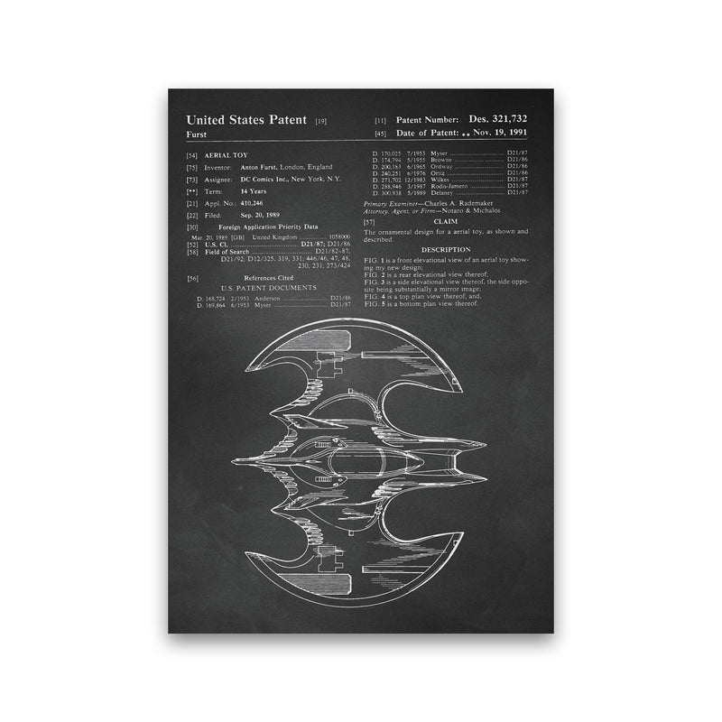 Batwing Patent Side View- Chalkboard Art Print by Jason Stanley Print Only
